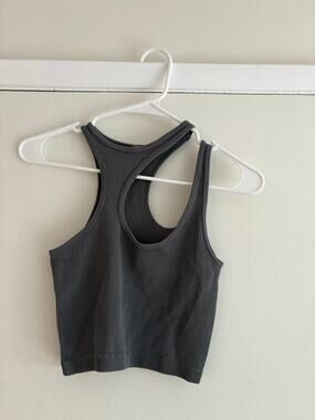 ANWND Charcoal Gray Ribbed Racerback Crop Tank Top Women’s S/M Seamless Stretch